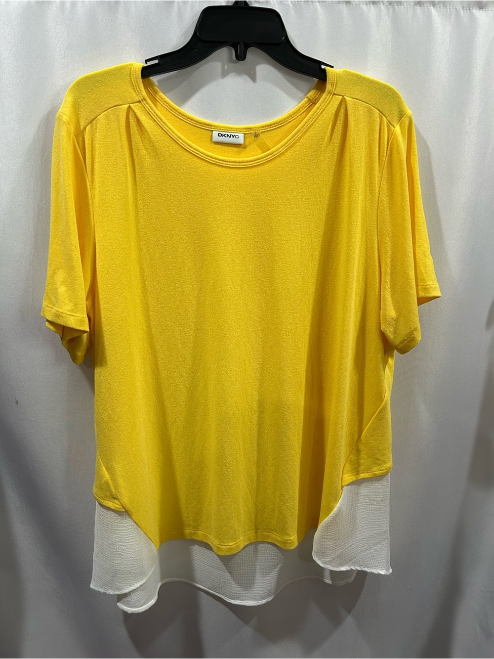 DKNYC Yellow Short-Sleeve Layered Hem Tee with White Trim